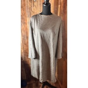 Chico's Women's Size 3 US 16 Black Beige Shift Dress 3/4 Sleeve Career Casual